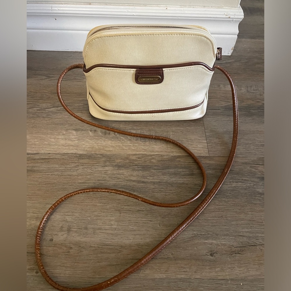 2/$30 Liz Claiborne Cream and Brown Crossbody Bag